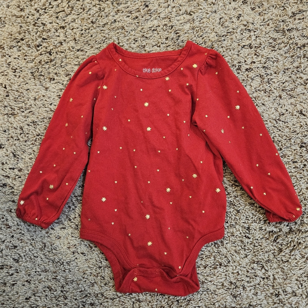 okie dokie Red Long-Sleeve Star One-Piece